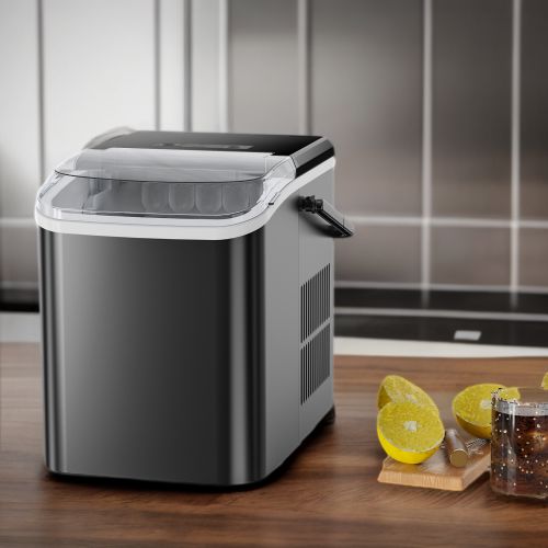 Compact Black Ice Maker for Home and Outdoor Use