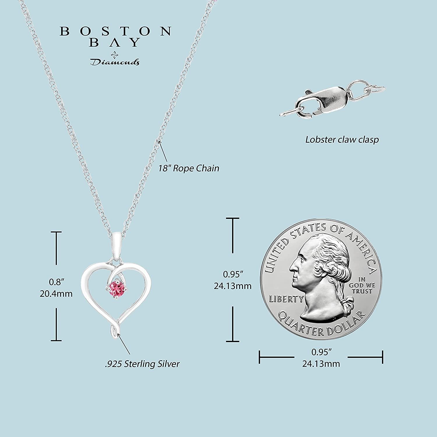 Genuine Pink Tourmaline Heart Pendant in Sterling Silver