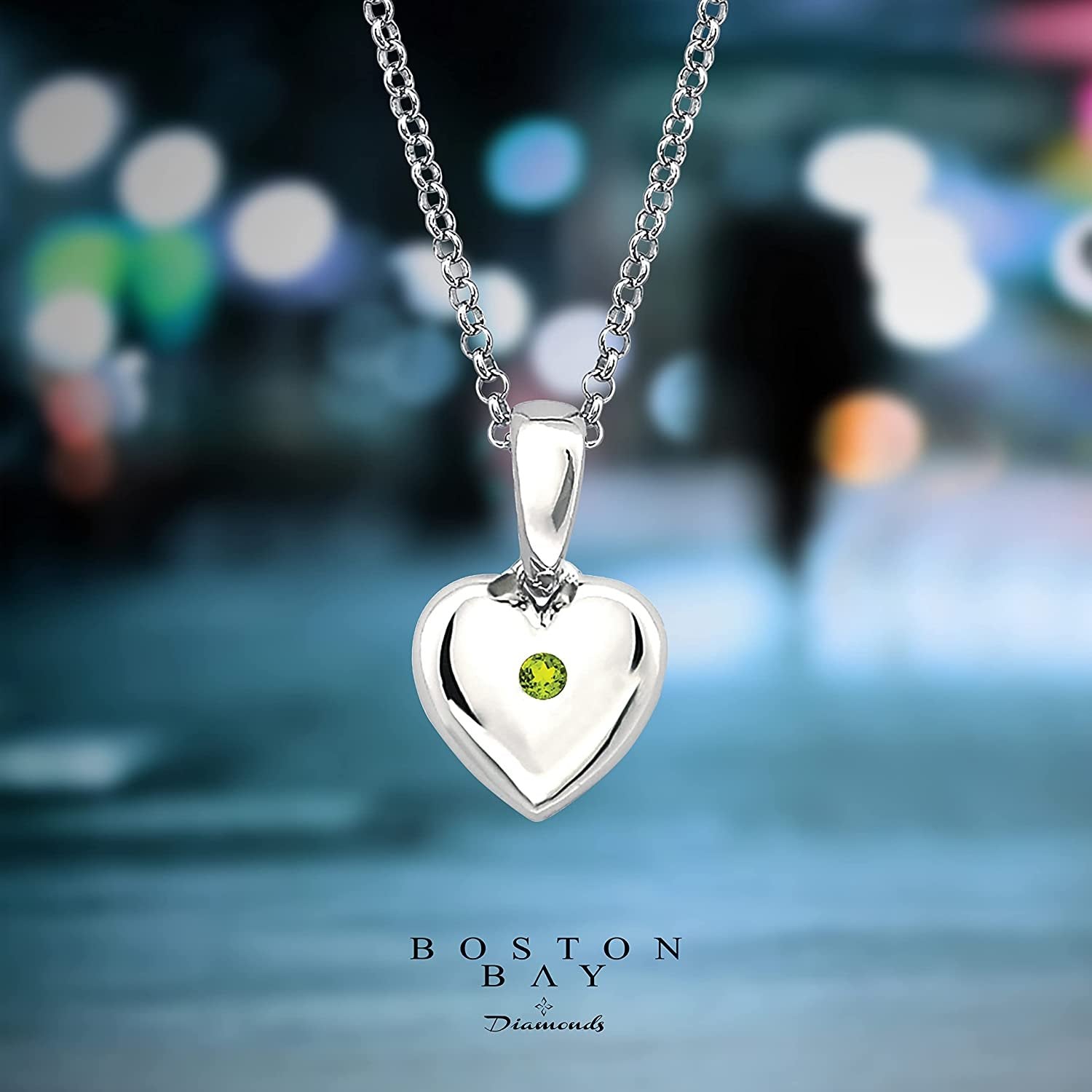 Sterling Silver Heart Pendant with Simulated Peridot for Girls