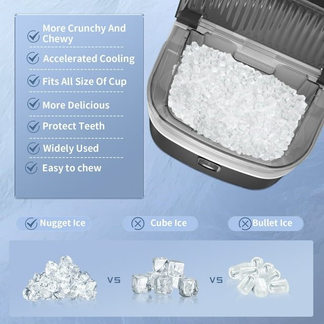 KISSAIR Nugget Ice Maker - 33lbs/24H, Self-Cleaning, Portable Sonic Ice Machine