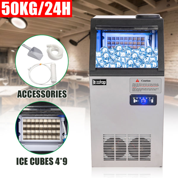 ZOKOP BY-70PF Stainless Steel Ice Maker - High-Capacity Cube Ice Machine