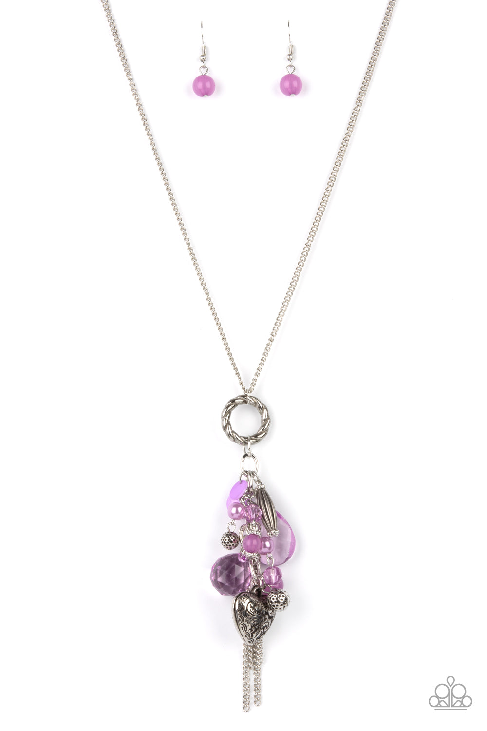 Elegant Amethyst Orchid Crystal Tassel Necklace Set