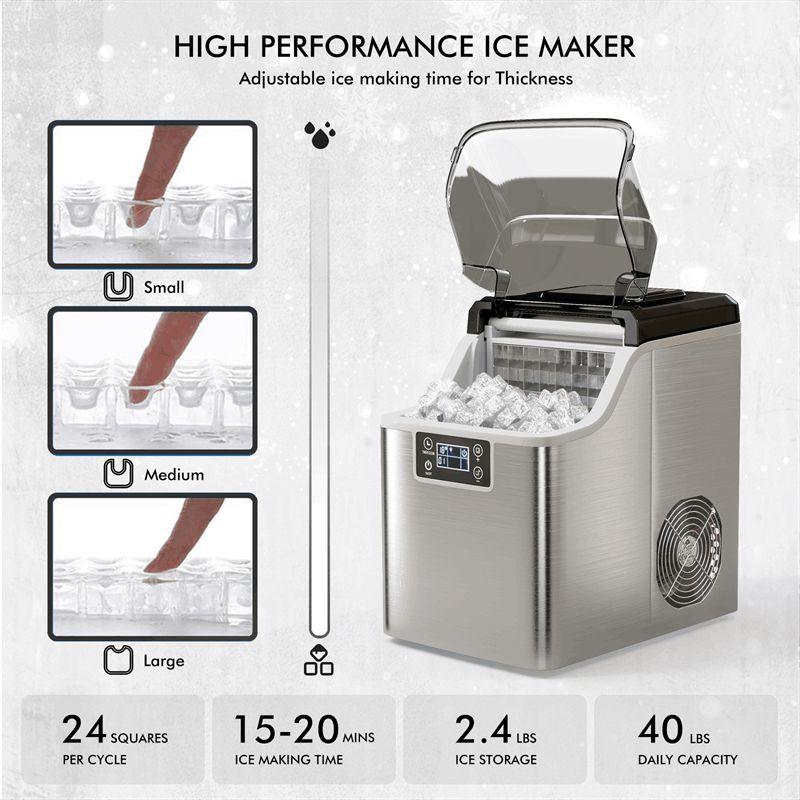 Portable Countertop Ice Maker with Top Inlet and Adjustable Ice Thickness
