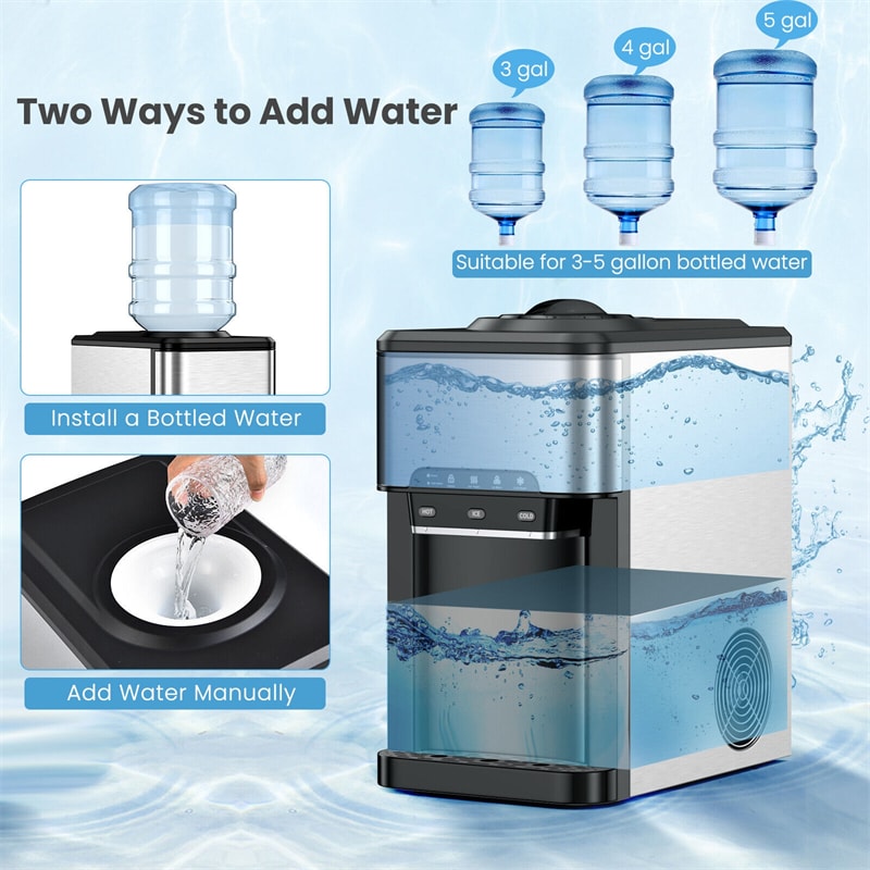 3-in-1 Countertop Water Cooler Dispenser with Ice Maker