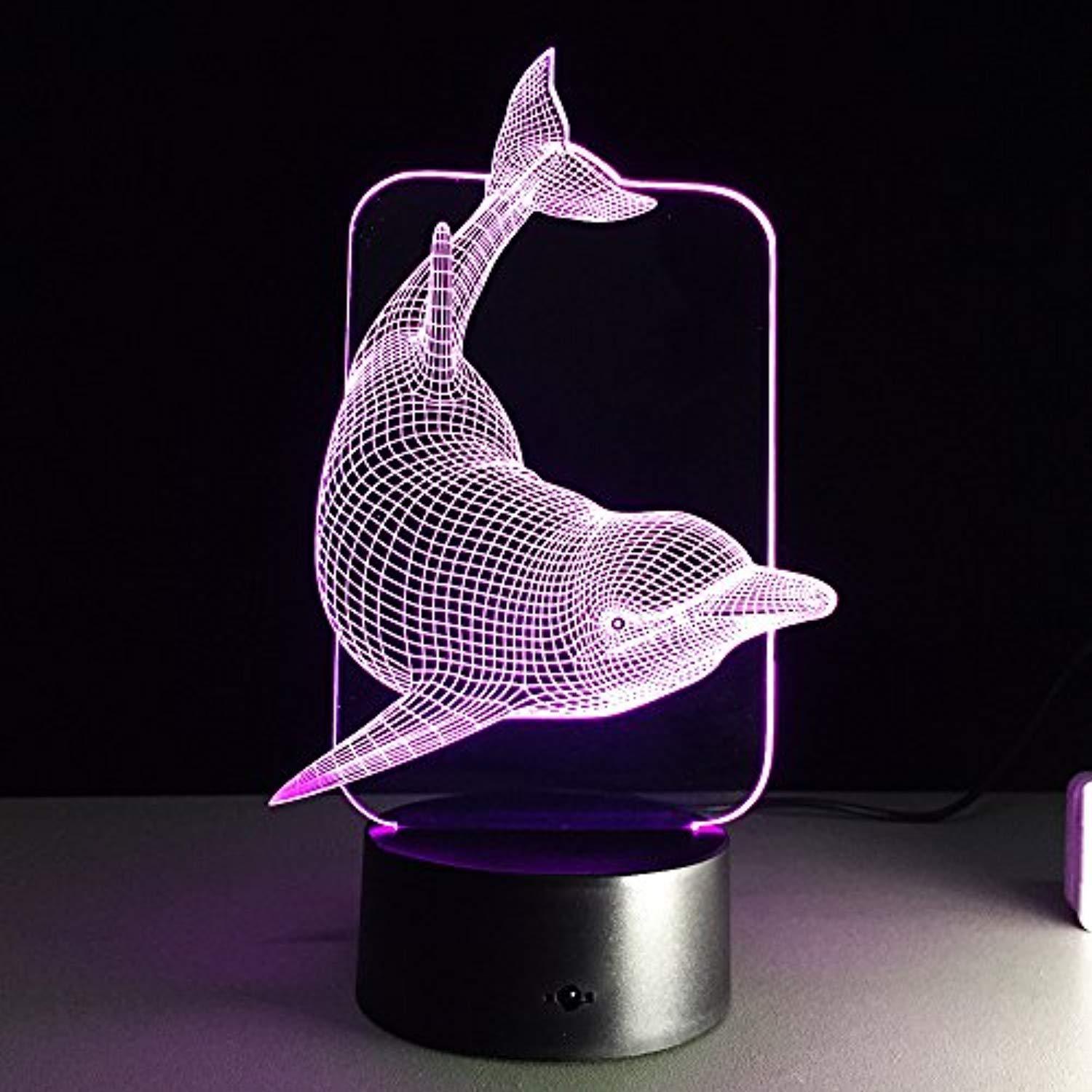 Dolphin LED Night Light - 3D Visual Desk Lamp with 7 Color Changing Touch Control
