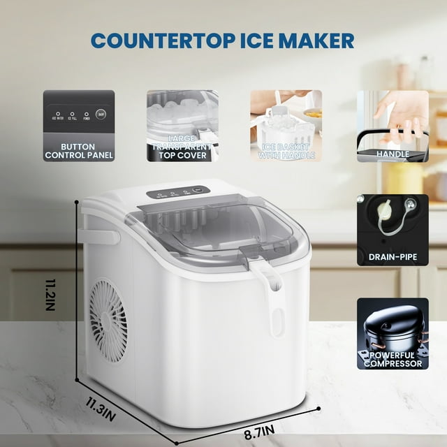 KISSAIR Portable Ice Maker - High-Performance, Self-Cleaning, 26lbs/24H
