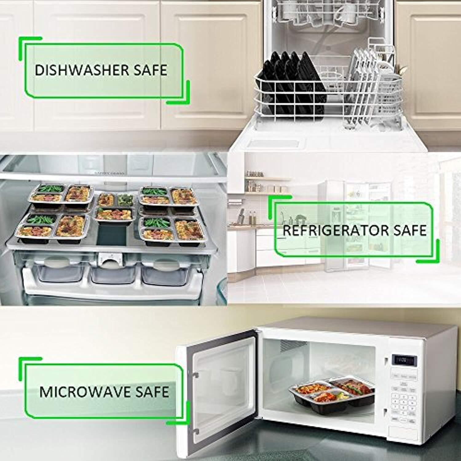 Homgeek 15-Pack Reusable Meal Prep Containers, 3-Compartment BPA-Free Bento Lunch Boxes with Airtight Lids for Portion Control