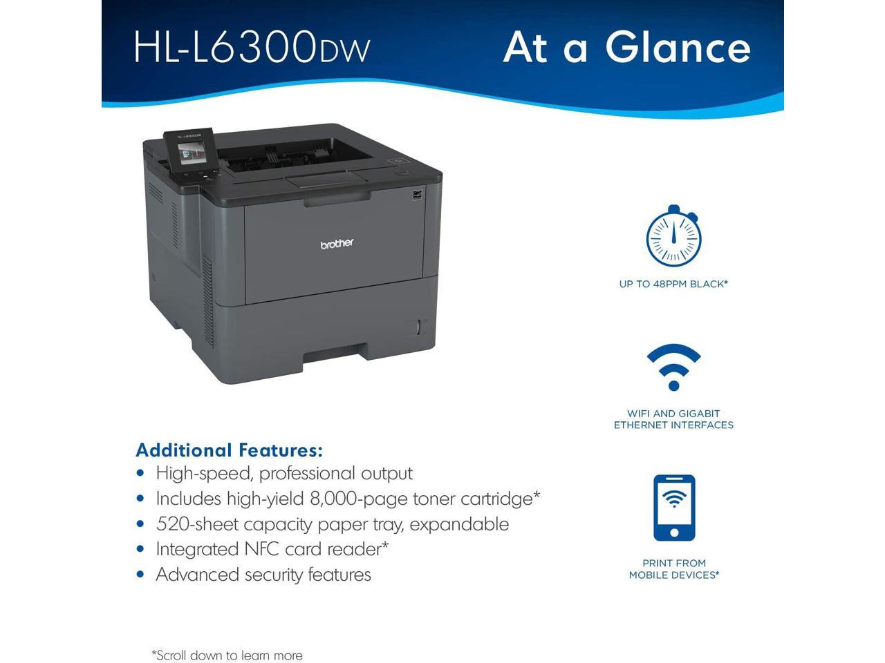 Brother HL-L6300DW Monochrome Laser Printer with Touchscreen, High-Yield Toner, and Cloud Printing