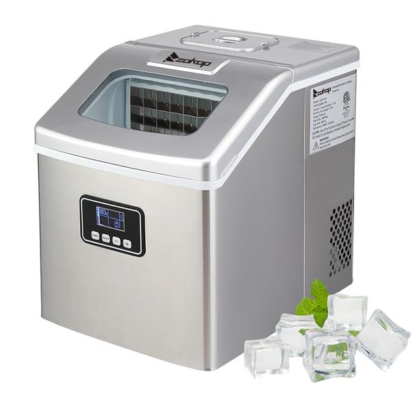 ZOKOP HZB-18F Stainless Steel Ice Maker, 115V 120W for Home and Office