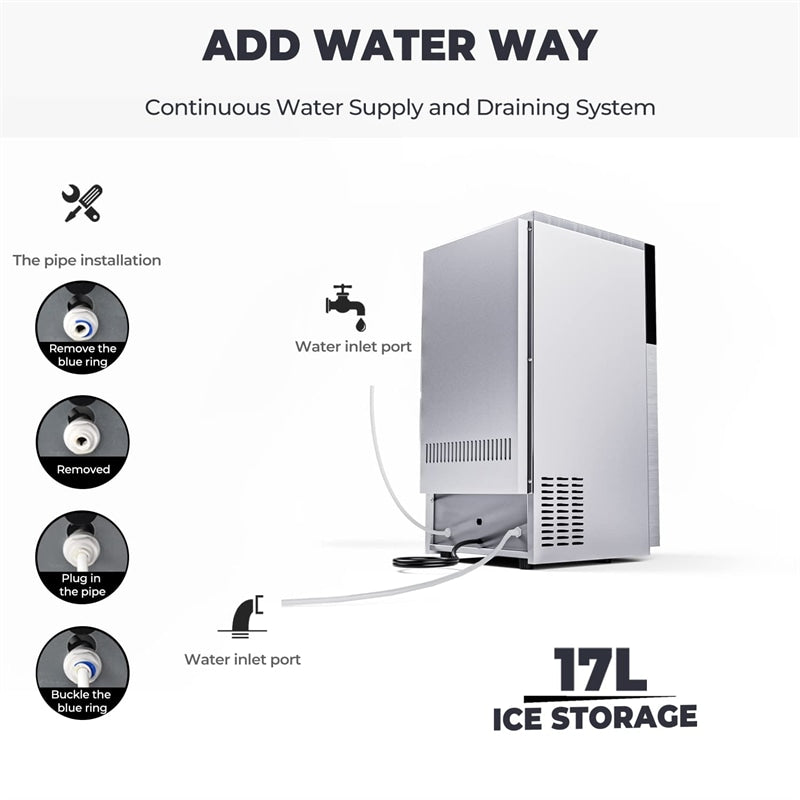 High-Capacity Stainless Steel Ice Maker with Self-Cleaning