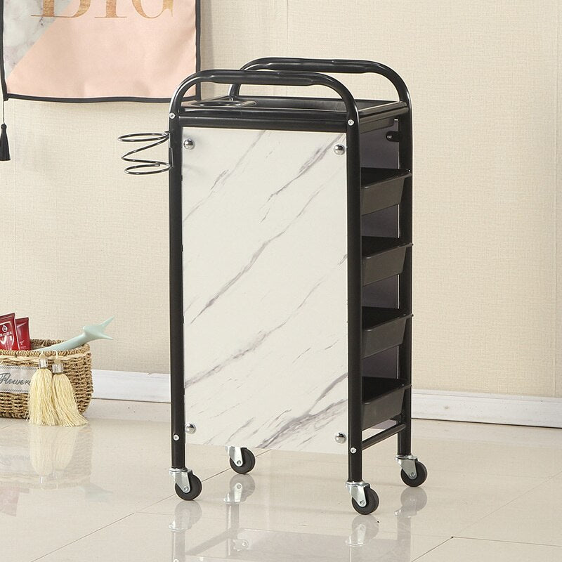 Vintage-Style Metal Salon Trolley with Multi-Level Storage