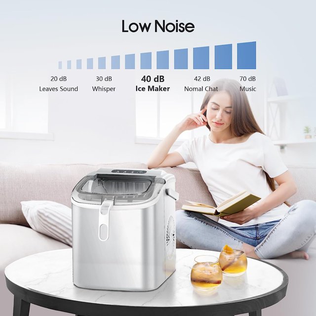 Auseo 26lbs Portable Ice Maker with Self-Cleaning and Exhaust Cooling