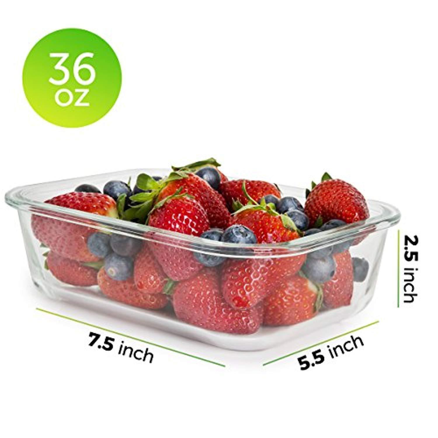 [5-Pack, 36oz] Premium Glass Meal Prep Containers with Airtight Lids