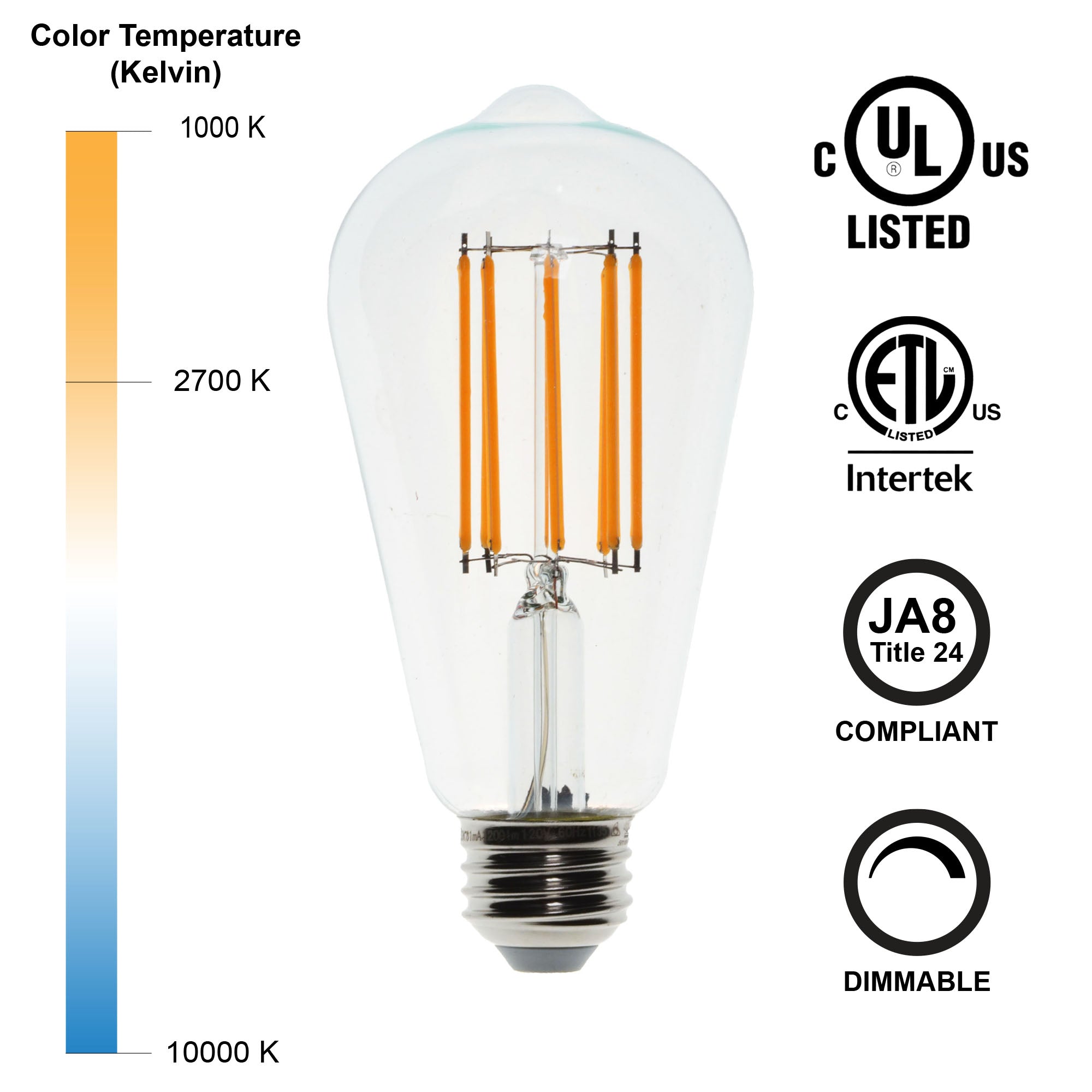 10W LED Filament Bulb - Warm White, Dimmable, Energy-Efficient