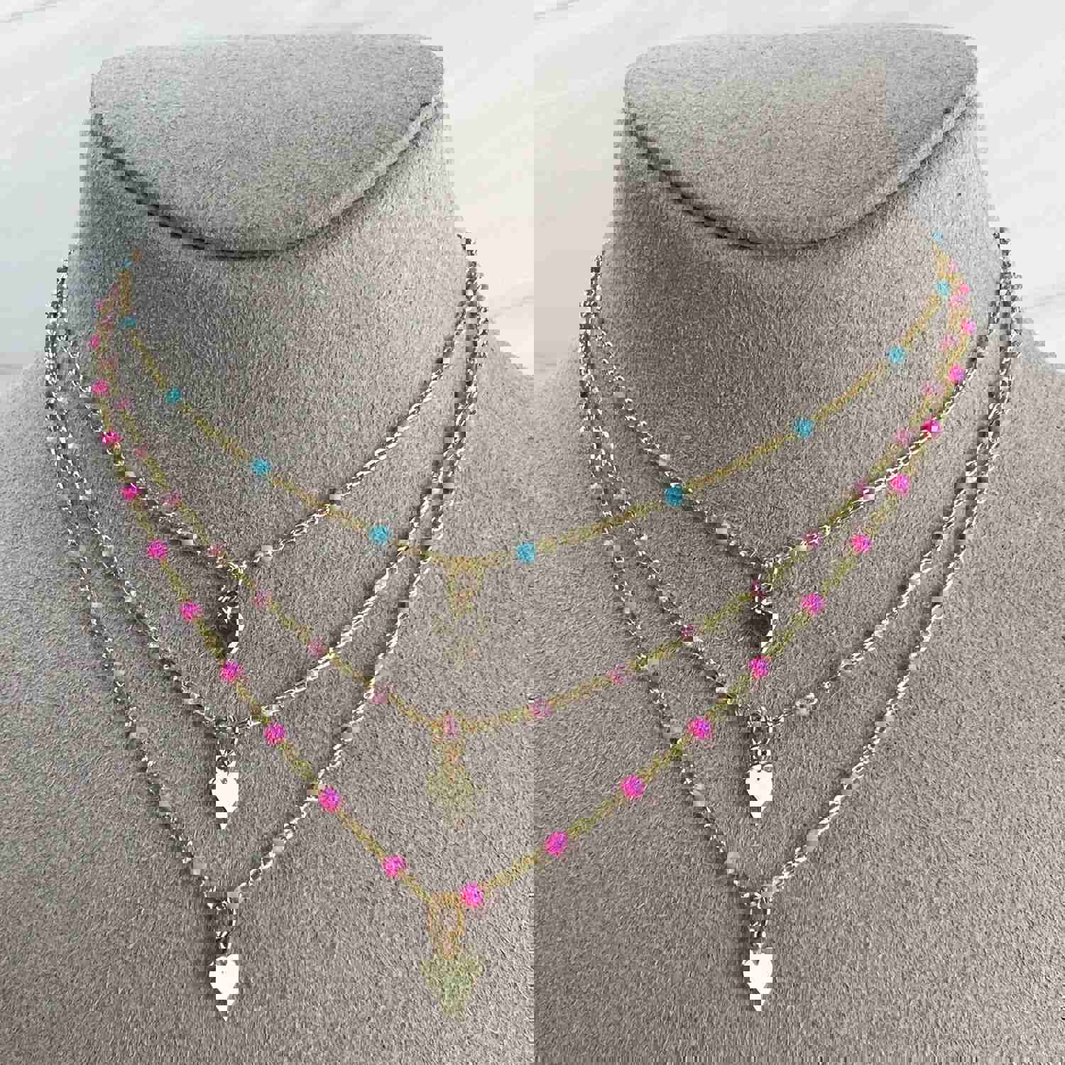 Elegant Enamel & Vermeil Heart Pendant Necklace