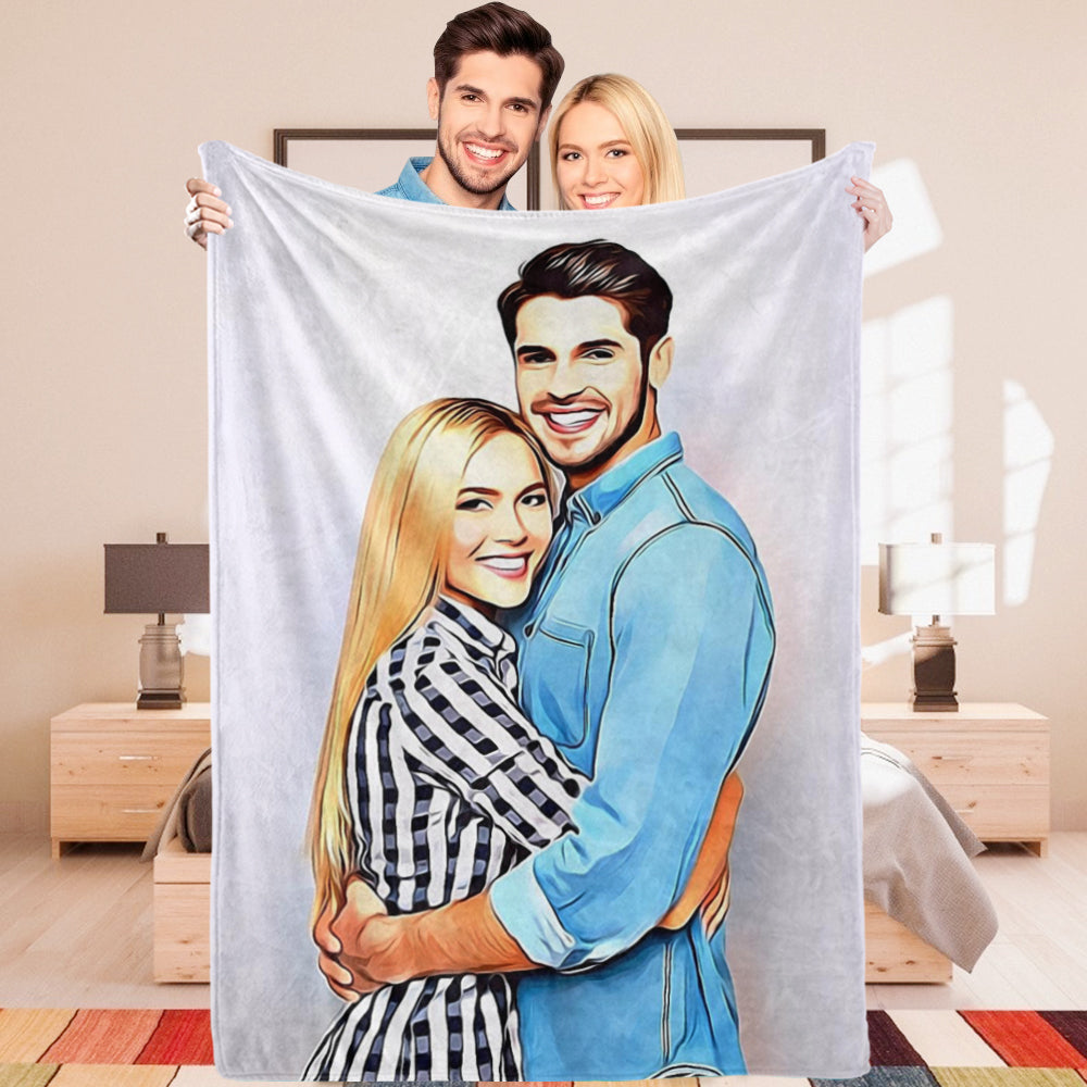 Personalized Couple Photo Art Fleece Blanket, Perfect Gift for Her