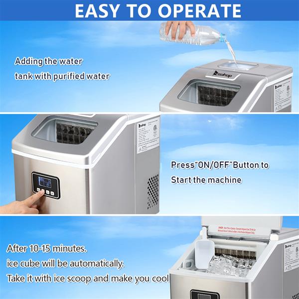 ZOKOP HZB-18F Stainless Steel Ice Maker, 115V 120W for Home and Office