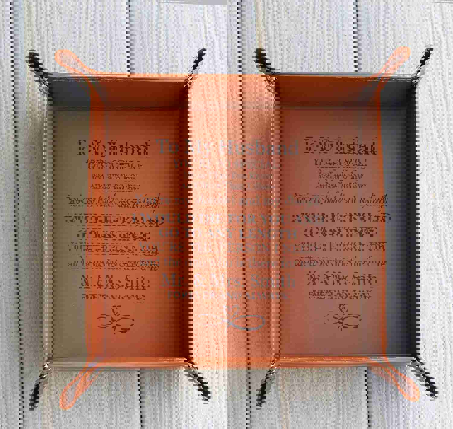 Custom Engraved Leather Valet Tray for Special Occasions