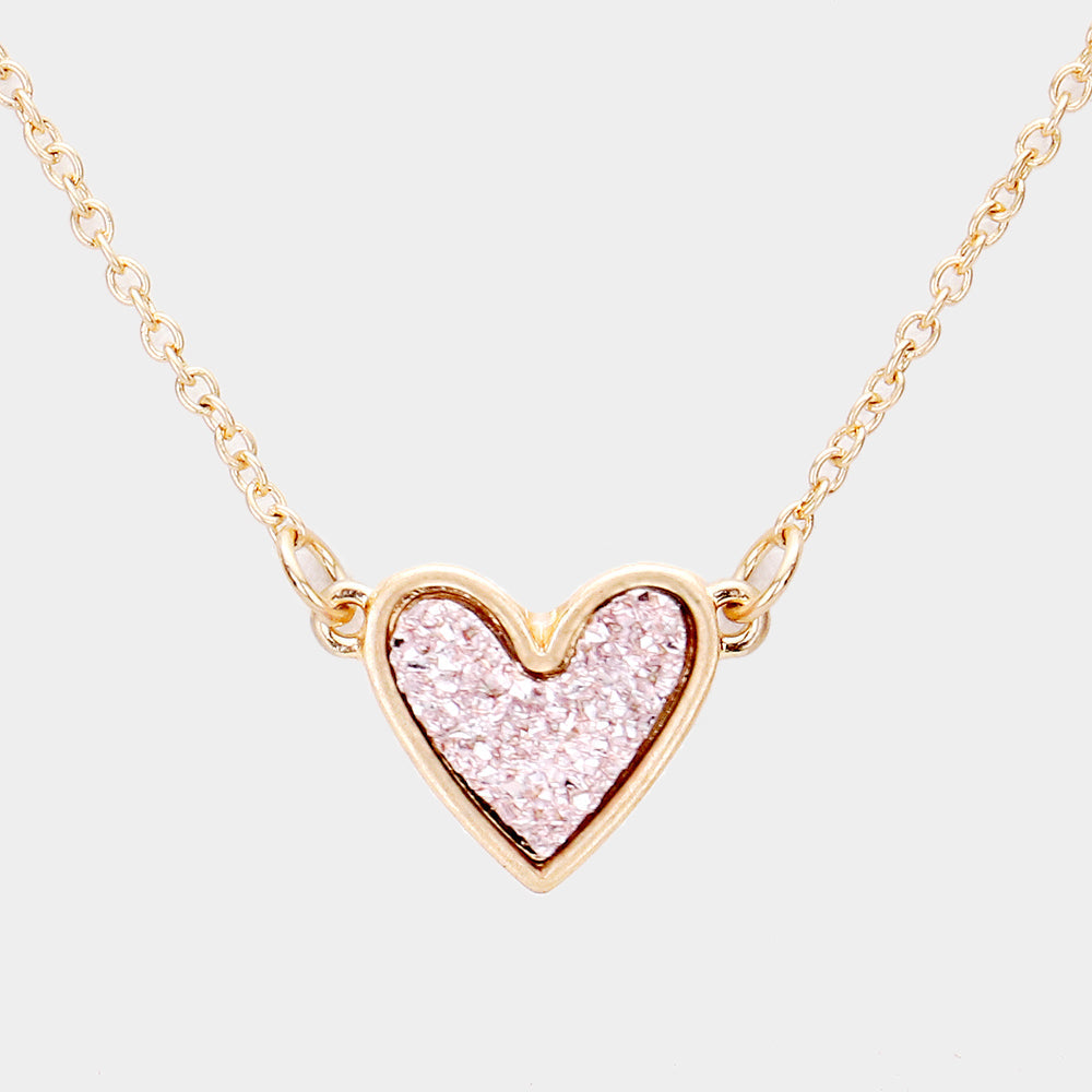 Glittering Druzy Heart Pendant Necklace