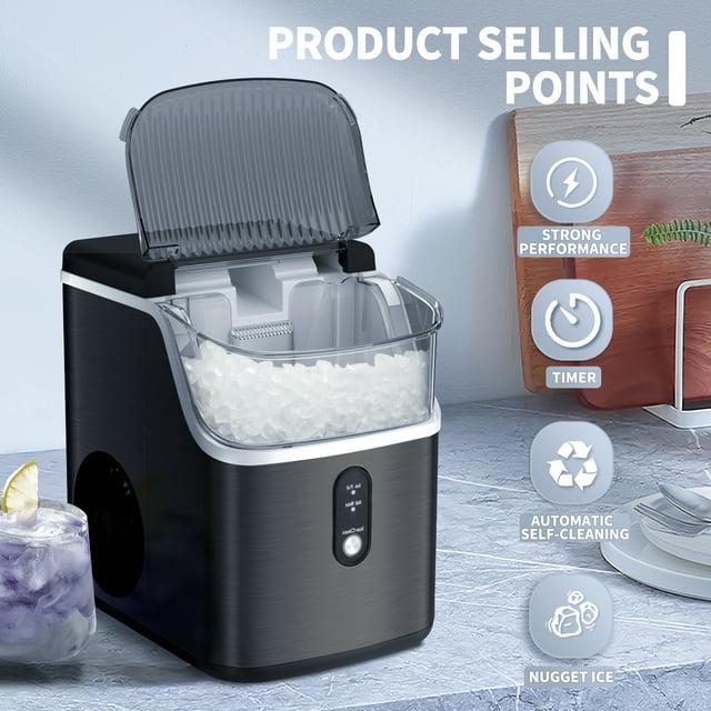 KISSAIR Nugget Ice Maker - 33lbs/24H, Self-Cleaning, Portable Sonic Ice Machine