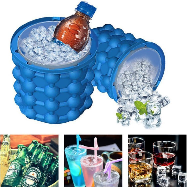 Blue Silicone Ice Cube Storage Bucket with Quick Cold Feature