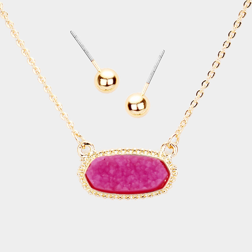 Glittering Druzy Hexagon Pendant Necklace