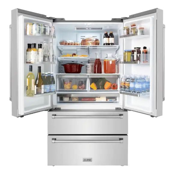 ZLINE 36 Inch 22.5 cu. ft French Door Refrigerator with Ice Maker, Fingerprint Resistant Stainless Steel
