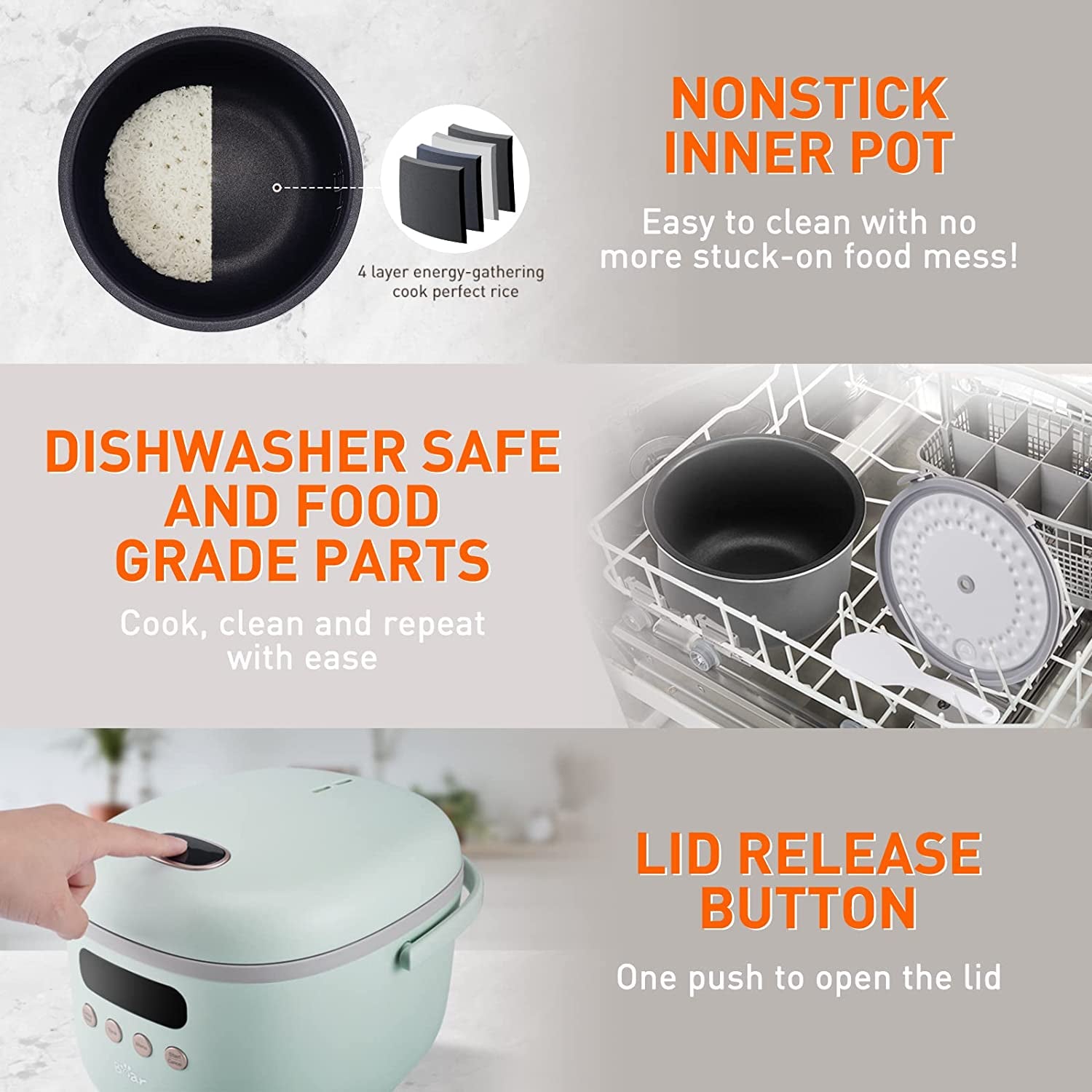 Bear Rice Cooker 8 Cups, 6-Function Smart Cooker with Fuzzy Logic Technology