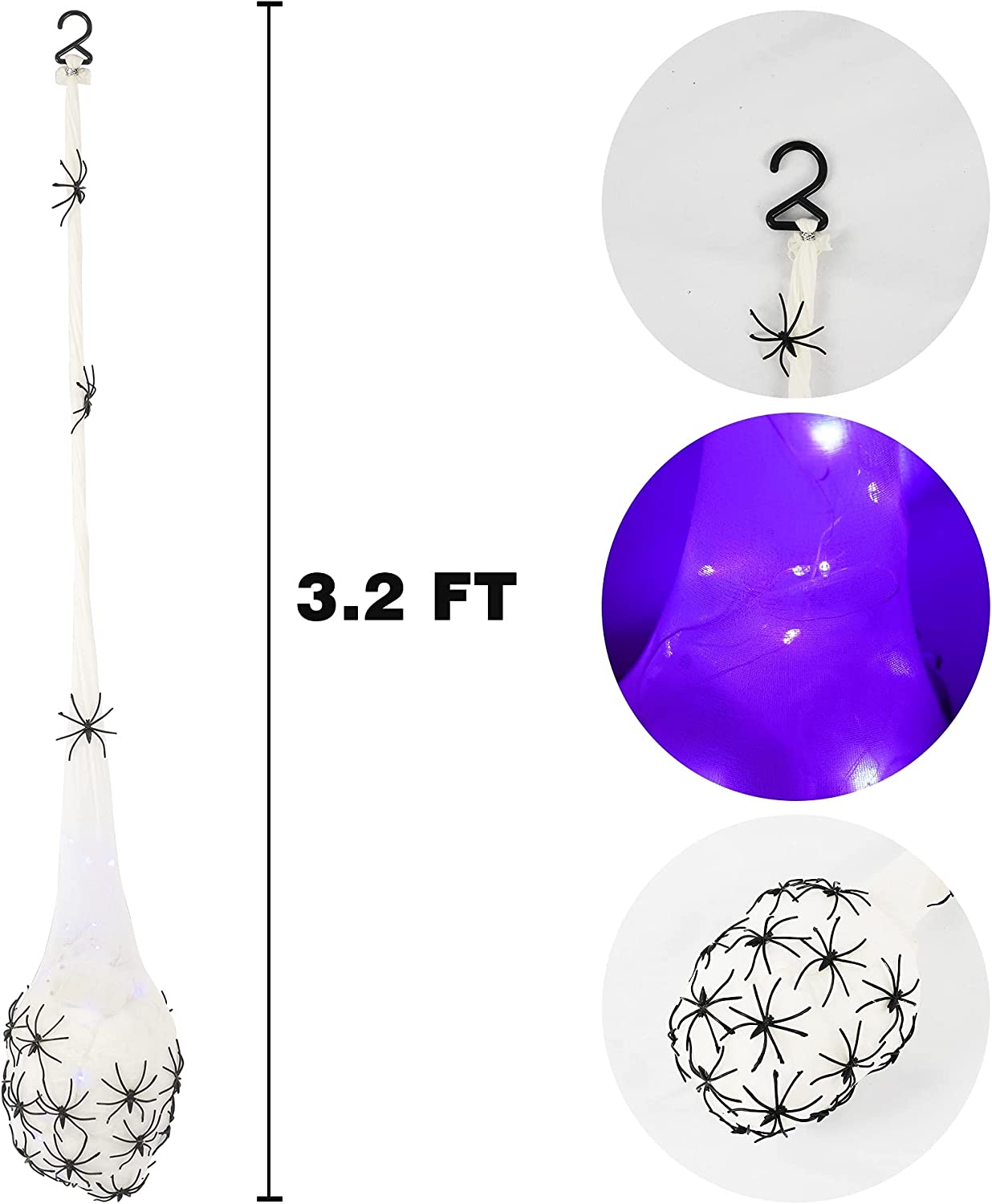 FUNPENY Halloween Spider Egg Sacs with LED Lights, 3-Pack