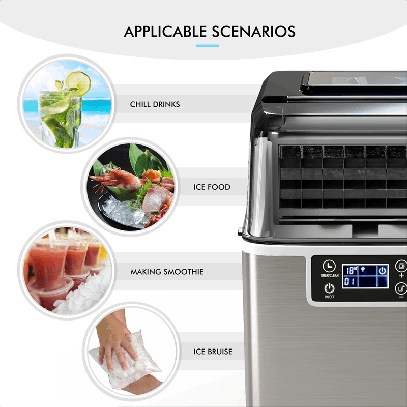 Portable Countertop Ice Maker with Top Inlet and Adjustable Ice Thickness