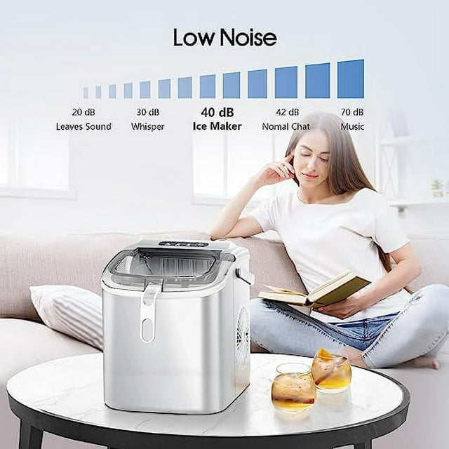 KISSAIR Compact Ice Maker - 26lbs in 24h, Self-Cleaning, Bullet-Shaped Cubes