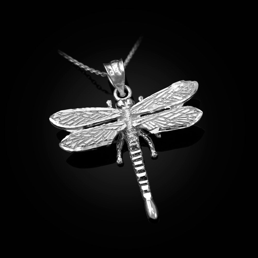 Gleaming Sterling Silver Dragonfly Pendant Necklace