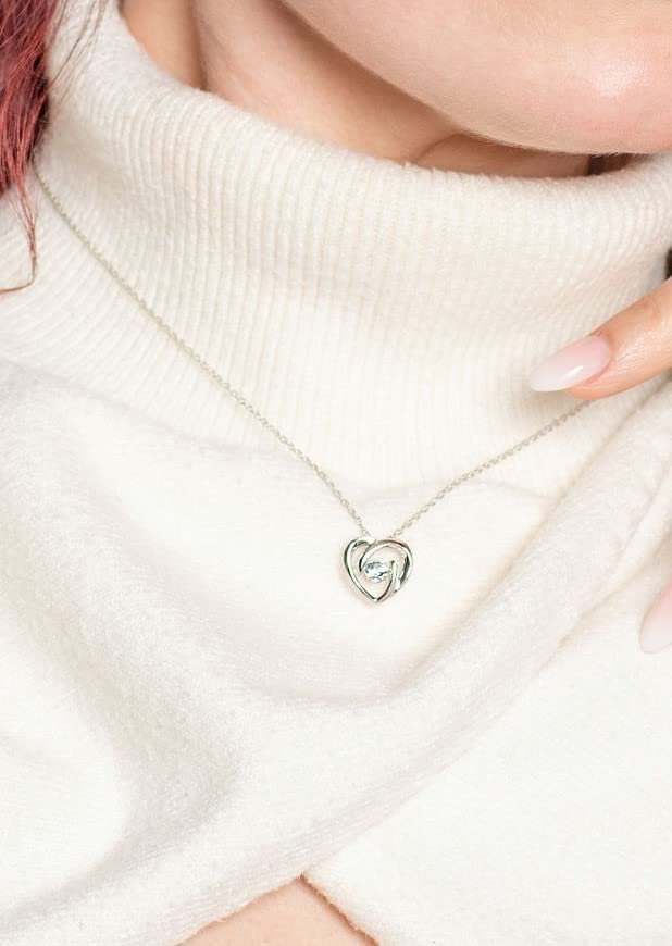 Glimmering Aquamarine Gemstone Heart Pendant in Sterling Silver