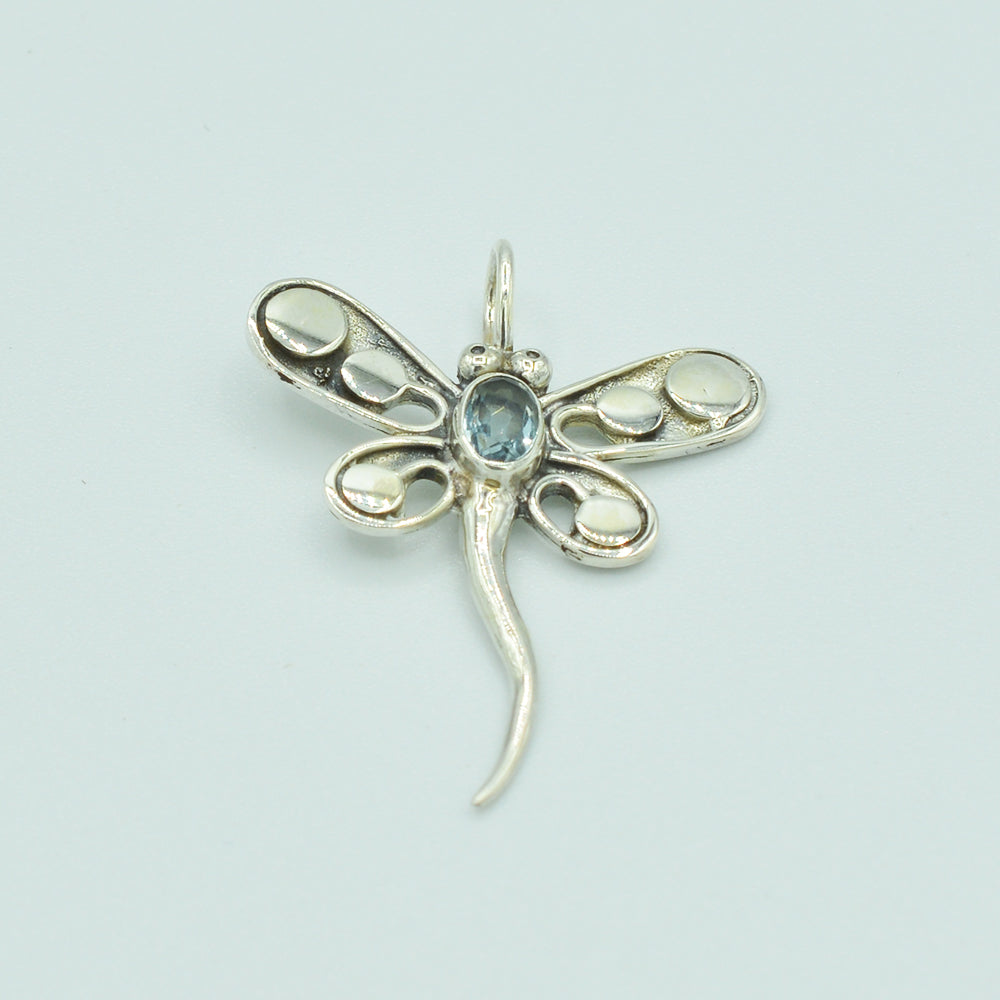 Gleaming Dragonfly Pendant with Blue Topaz or Garnet