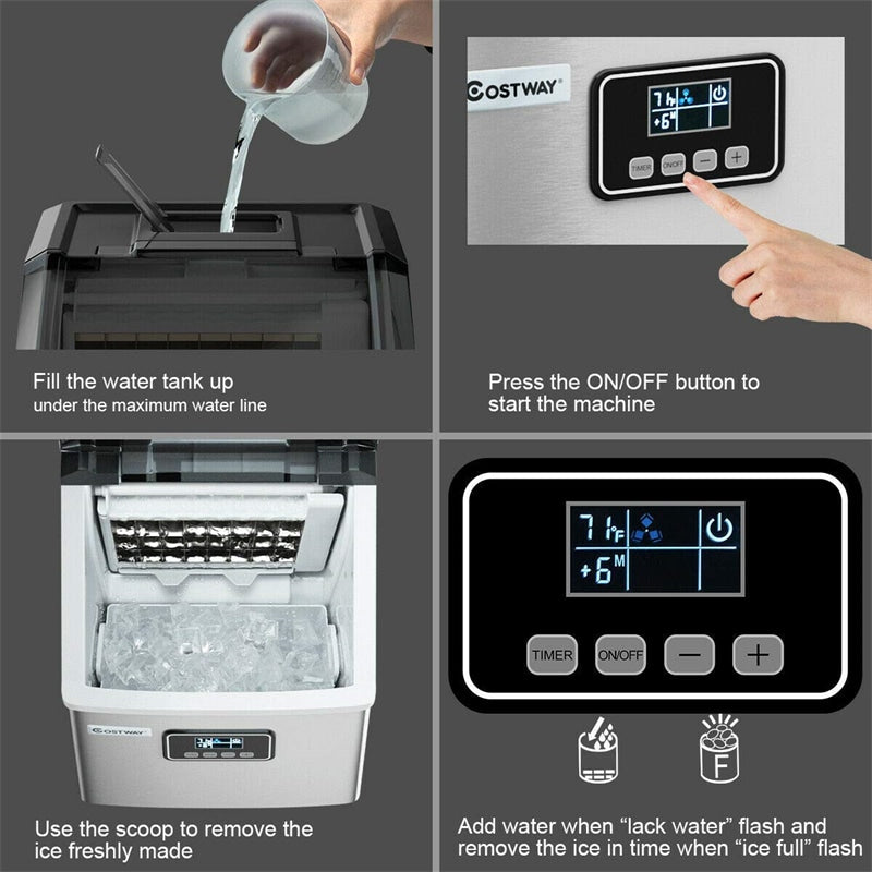 Premium Stainless Steel Portable Ice Maker with Self-Clean Function