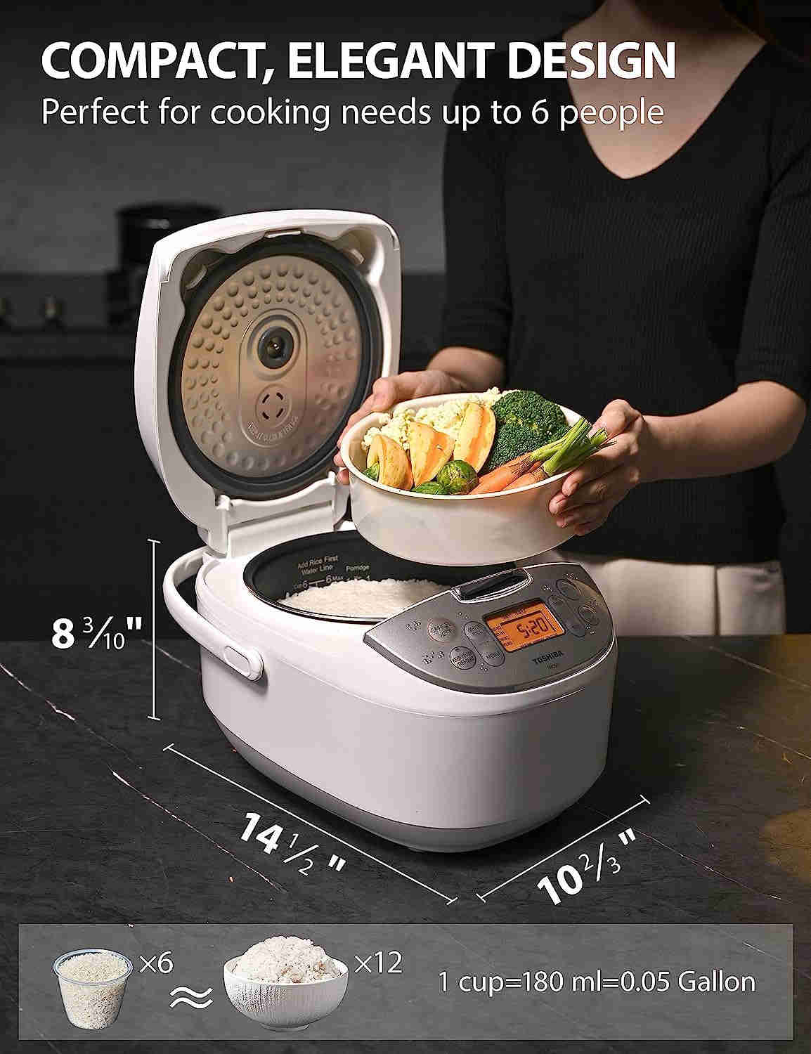 Toshiba 12-Cup Rice Cooker with Fuzzy Logic, 7 Functions, Steamer Basket
