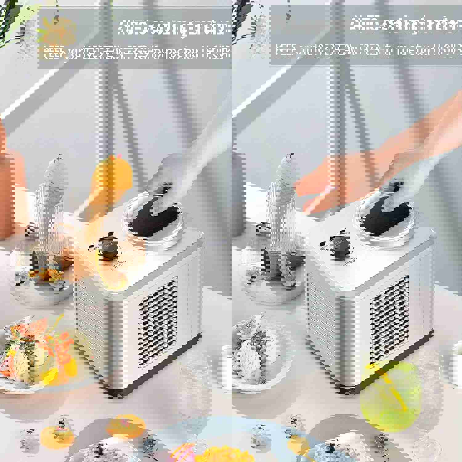 KISSAIR 1.5Qt Stainless Steel Ice Cream Maker with 4 Modes