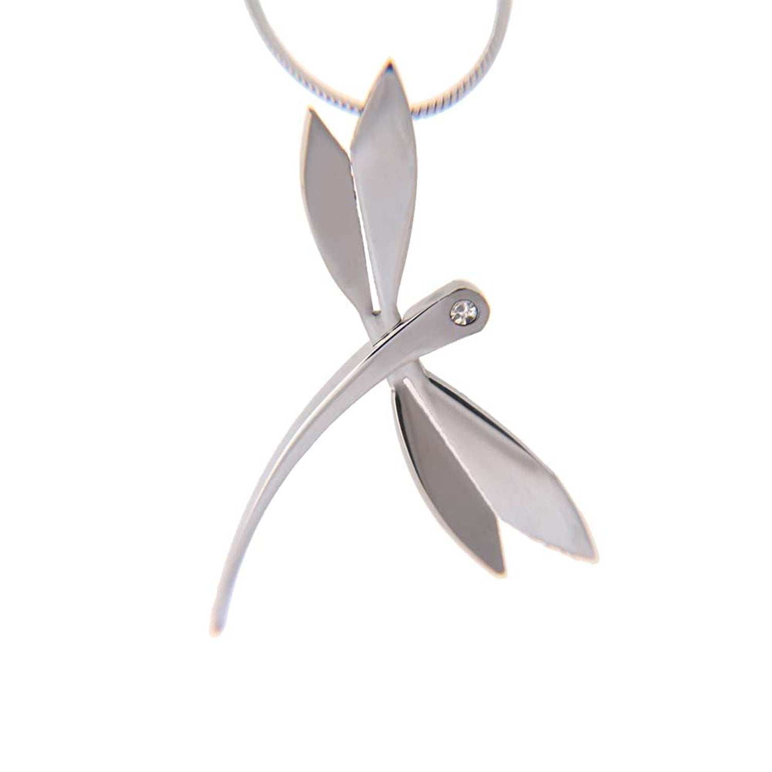 Stainless Steel Dragonfly Pendant Necklace with Clear Cubic Zirconia