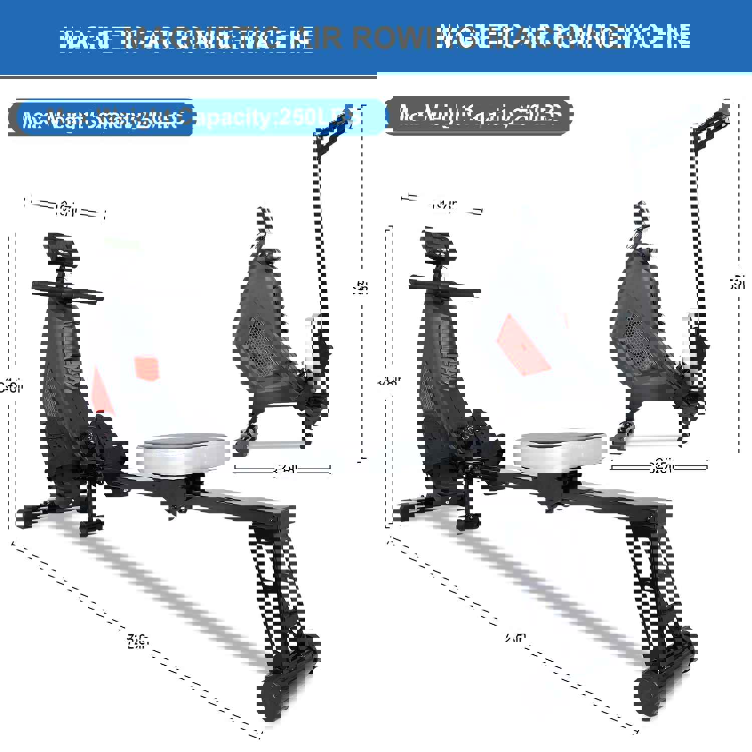 Upgraded Folding Magnetic Air Rowing Machine