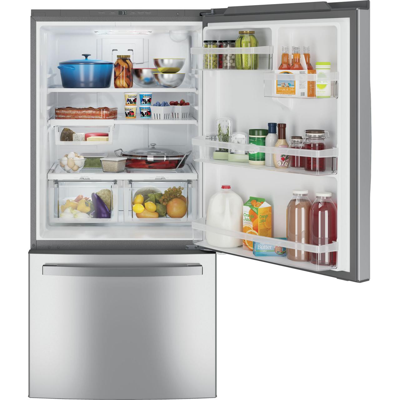 GE 33-inch Bottom Freezer Refrigerator with Interior Ice Maker
