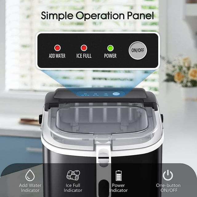 Auseo Countertop Ice Maker, Portable and Stylish with Self-Cleaning, 26lbs/Day