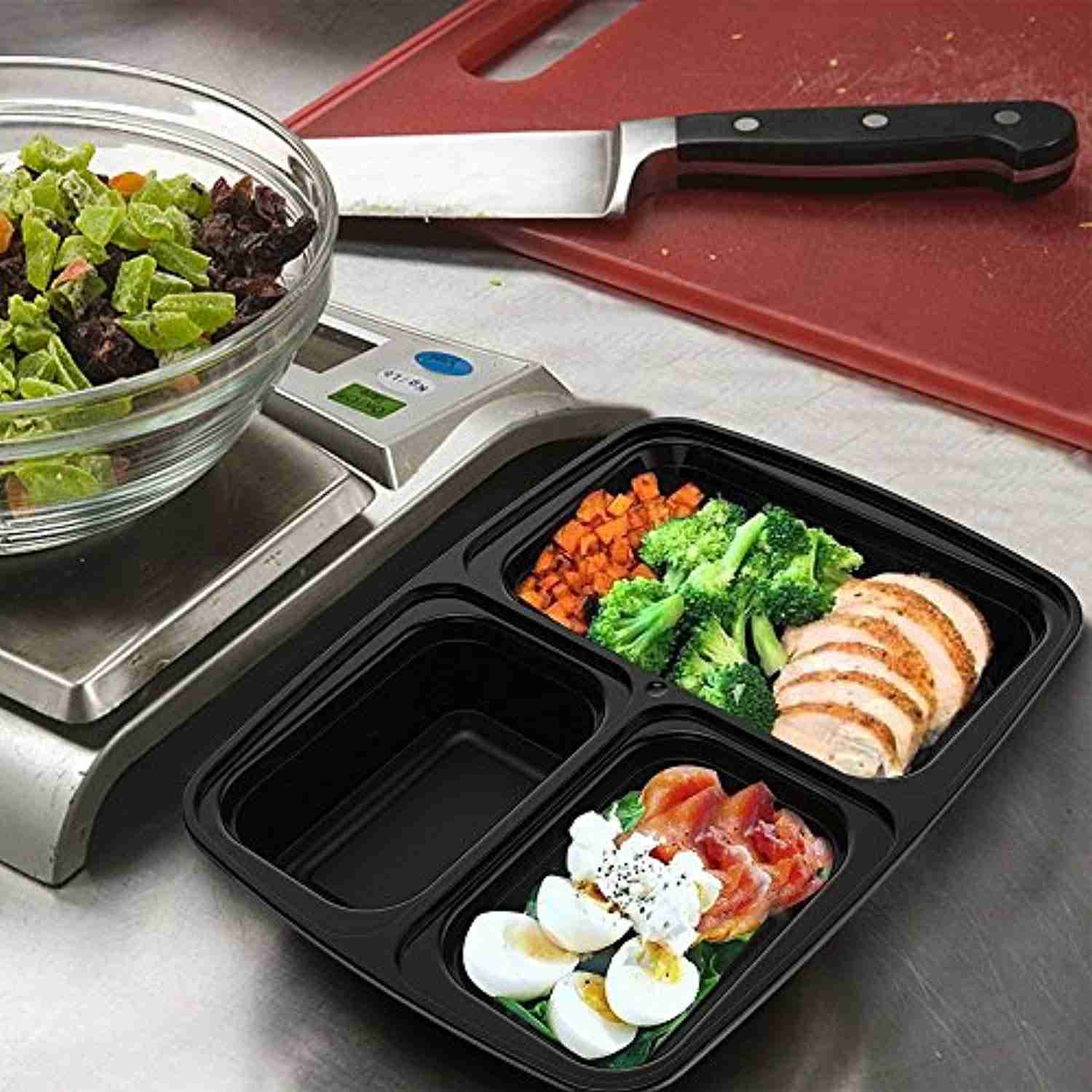 Homgeek 15-Pack Reusable Meal Prep Containers, 3-Compartment BPA-Free Bento Lunch Boxes with Airtight Lids for Portion Control