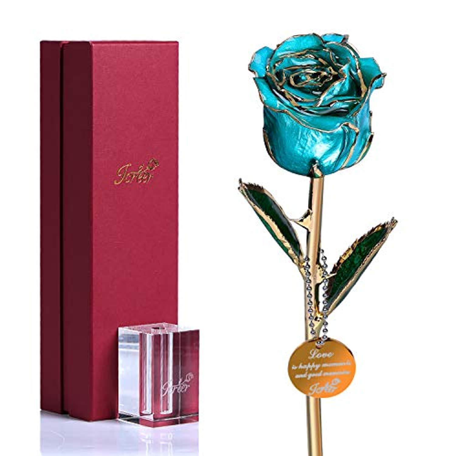 Genuine 24K Gold-Plated Real Rose with Crystal Stand - Timeless Love Gift