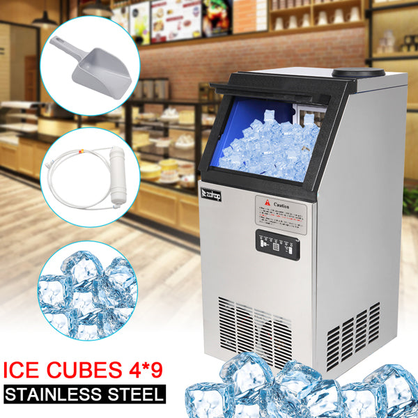 ZOKOP BY-70PF Stainless Steel Ice Maker - High-Capacity Cube Ice Machine