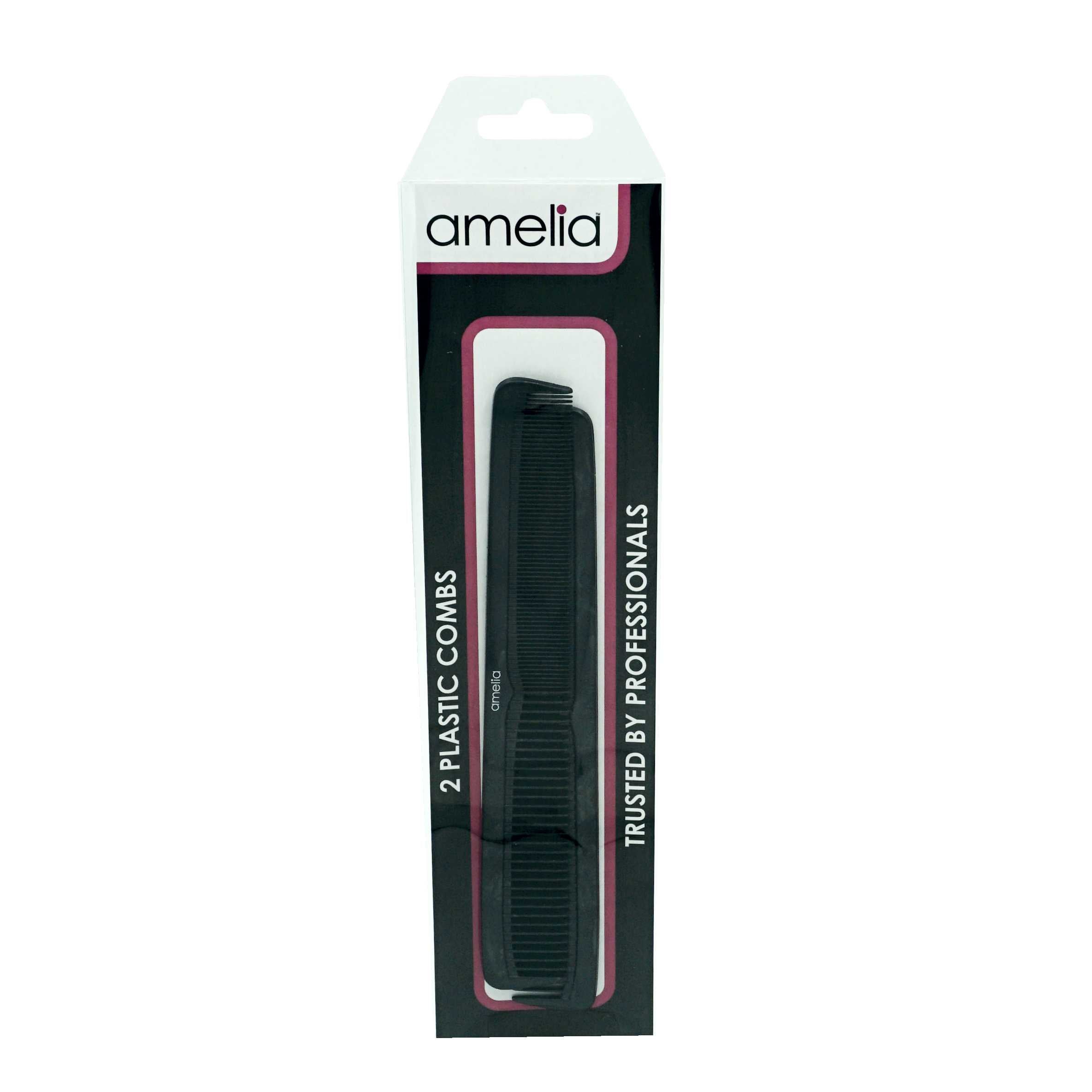 Amelia Beauty 7" Black Plastic Styling Comb with Inch Marks, 2-Pack