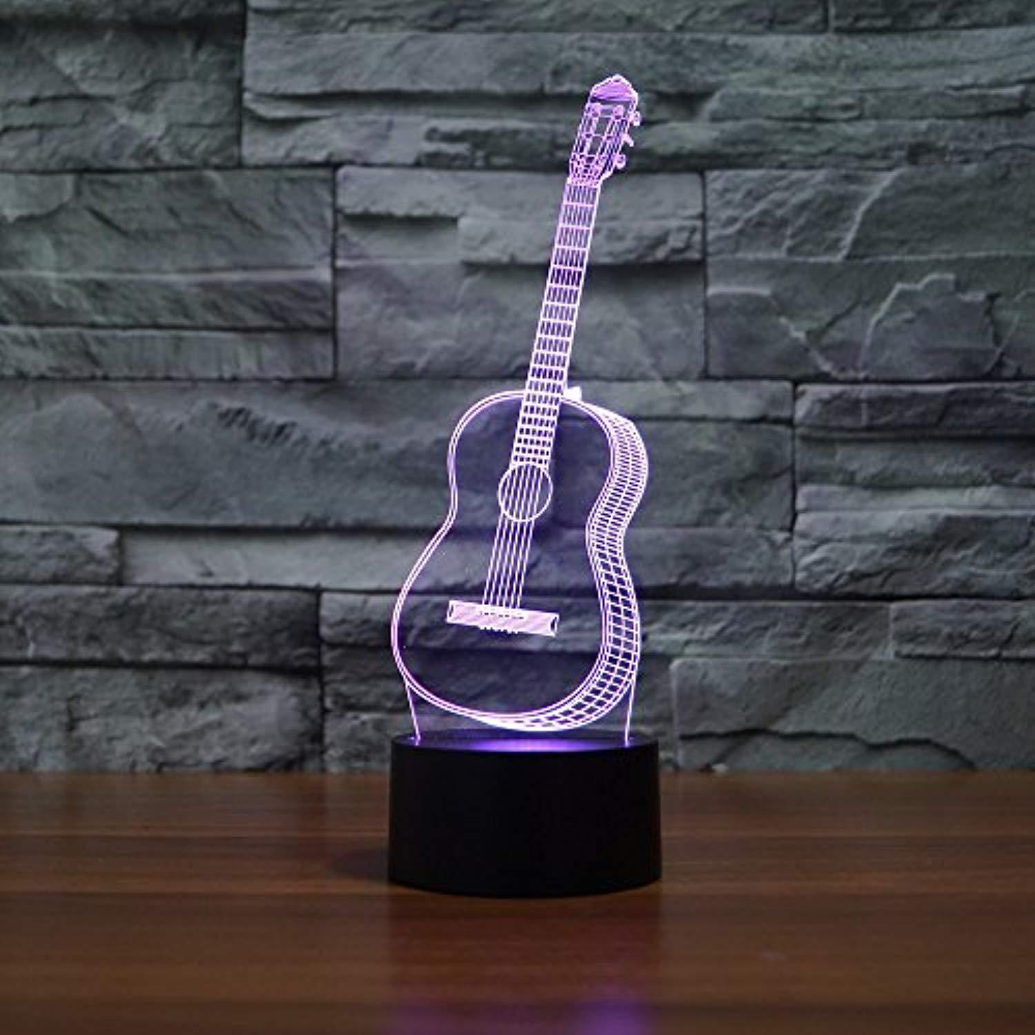 Lmeison 3D Optical Illusion Guitar Desk Lamp - 7 Color Changing LED Night Light