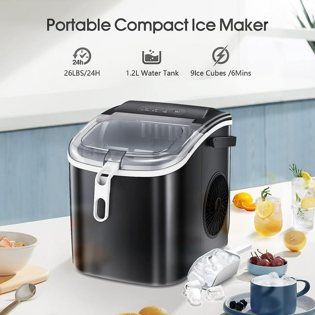 Auseo Countertop Ice Maker, Portable and Stylish with Self-Cleaning, 26lbs/Day