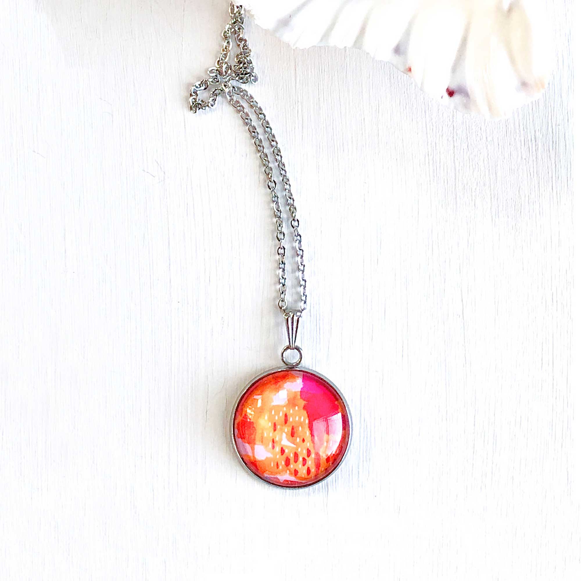 Stylish Magenta Abstract Art Necklace