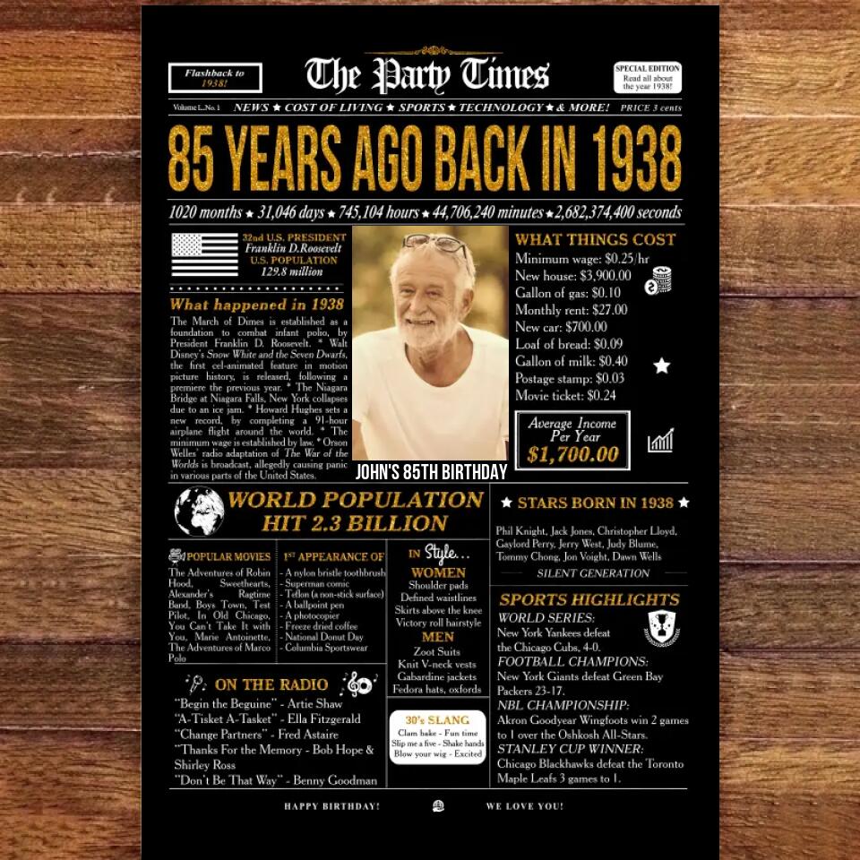 Elegant 85th Birthday Vintage "Back in 1938" Decorations