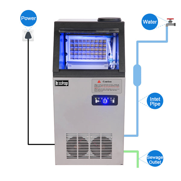 ZOKOP Stainless Steel Ice Maker - High-Capacity Cube Ice Machine